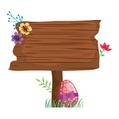 Wall Mural - signal way wooden with egg easter and flower vector illustration design