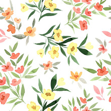 Yellow And Red Flowers, Tiny Floral Seamless