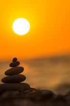 Stack Of Zen Stones On Pebble Beach