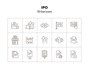 Sticker - IPO icon set. Document, growth, trade. Security papers concept. Can be used for topics like business, development, forex