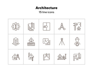 Wall Mural - Architecture line icon set. Pencil, ruler, floor plan, building project. Architecture concept. Can be used for topics like house design, construction, engineering, measurement