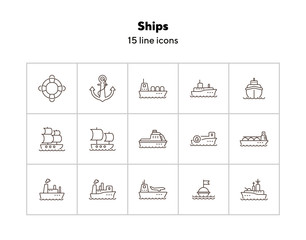 Poster - Ships line icon set.Sea transportation concept. Vector illustration can be used for topics like marine, transport, travel