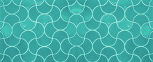 Retro Vintage Turquoise Aquamarine Fish Scale Tiles Texture Background Banner Panorama	