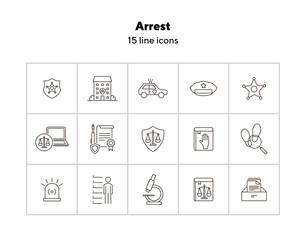 Canvas Print - Arrest line icon set. Police department, car, sheriff badge. Police concept. Can be used for topics like justice, crime, investigation