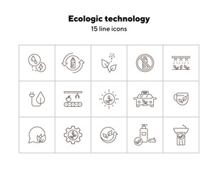 Wall Mural - Ecologic technology line icons. Set of line icons. Cup, liquid soap, recycling. Eco technology concept. Vector illustration can be used for topics like ecology, technology, environment