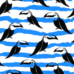 Wall Mural - Toucan , birds , animal , fashion vector seamless pattern with waves . Concept for wallpaper, wrapping paper, cards 