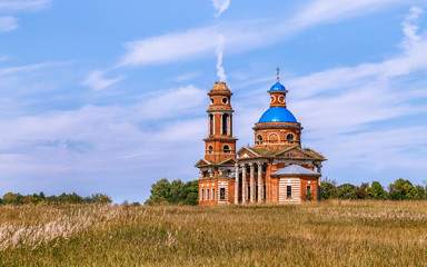 Abandoned church in the field (built in 1822). Russia, Lipetsk region.