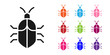 Black System bug concept icon isolated on white background. Code bug concept. Bug in the system. Bug searching. Set icons colorful. Vector Illustration