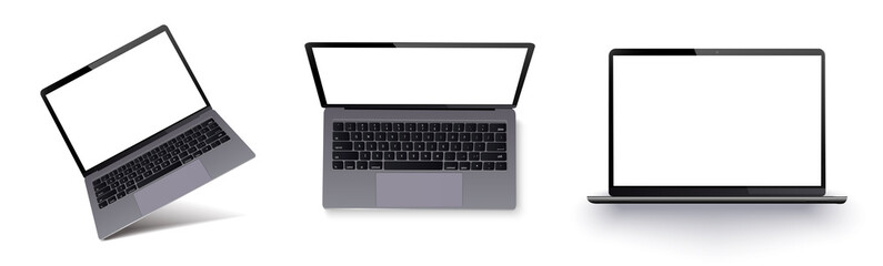 Aufkleber - Laptop with blank screen isolated on white background.Realistic laptop incline isolated on white background. Isometric 3D style template.For web and mobile app clipart art. Concept idea design element