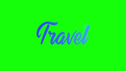 Wall Mural - TRAVEL word animation with sand particular motion graphic and green background in 4k resolution