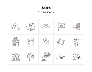 Sticker - Sales line icon set. Growth, money, finances. Development concept. Can be used for topics like stock market, business, banking