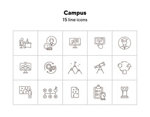 Sticker - Campus line icon set. Activity, studying, gamification. College life concept. Can be used for topics like education, university, development