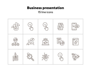 Canvas Print - Business presentation icons. Set of line icons. Diagram, mobile with percent sign. Finance concept. Vector illustration can be used for topics like banking, business