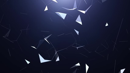 Wall Mural - beautiful silver blue colored network lines and triangles motion on dark background.