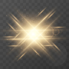 Wall Mural - star burst with dust and sparkle. magical glow light effect with rays and shine particles on a trans