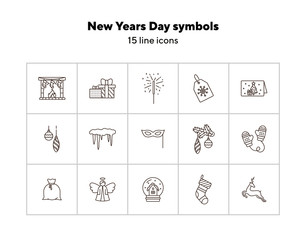 Sticker - New Years Day symbols thin line icon set. Reindeer, mittens, icicles sign pack. Winter holidays concept. Vector illustration symbol elements for web design and apps