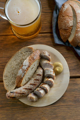 Wall Mural - Czech sausages with a glass of beer