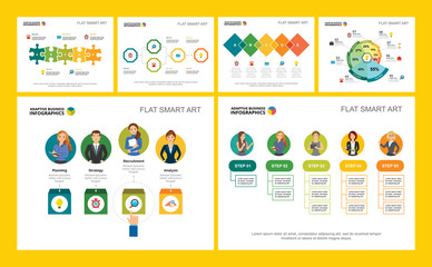 Colorful management or teamwork concept infographic charts set. Business design elements for presentation slide templates. For corporate report, advertising, leaflet layout and poster design.