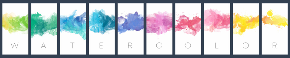 Wall Mural - Set of colorful vector watercolor vertical backgrounds for poster, banner or flyer