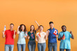 © Pixel-Shot - Young students of language school on color background