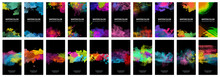Big Set Of Bright Vector Colorful Watercolor On Black Background For Poster, Brochure Or Flyer