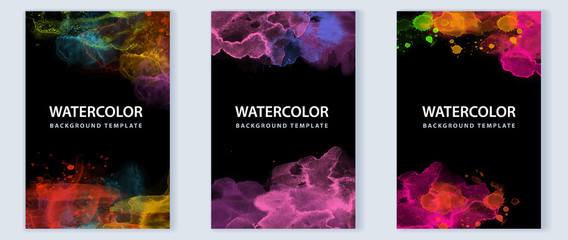 Wall Mural - set of vibrant vector colorful watercolor on black background for poster, brochure or flyer