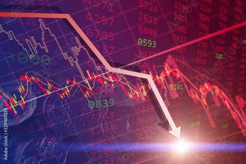 Fotografía Bearish stock financial, bear market chart falling prices down turn from global economic and financial crisis