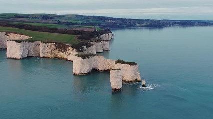 Poster - UK, England, Dorset, Swanage, Jurassic Coast, The Foreland or Handfast Point, Old Harry Rocks