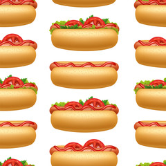 Sticker - Realistic 3d Detailed Hot Dogs Different Seamless Pattern Background. Vector