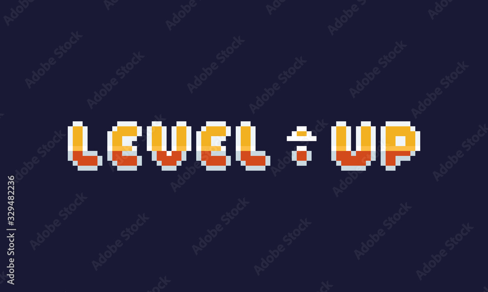 Pixel art gold level up text design with arrow text design. Stock ...