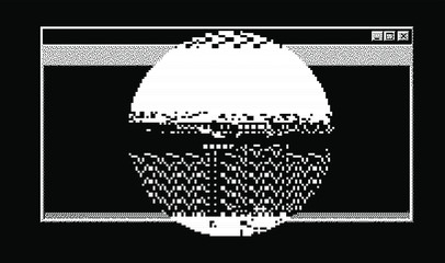 Aufkleber - Glitched screen with terminal console window. Pixel art 1-bit style.