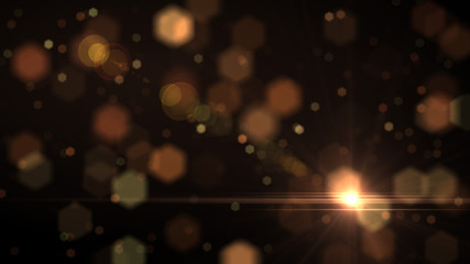 Golden Shiny Abstract Luxury Blurry Hexagon Bokeh And Glitter Sparkle With Warm Brown Lens Flare Of Sun Light Background