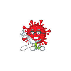 Wall Mural - cartoon character of dangerous coronaviruses holding menu on his hand