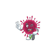 Sticker - A joyful COVID19 mascot design showing his two fingers