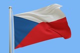 Fototapeta Boho - Flag of Czech Republic On Flagpole Waving in the Wind. Isolated On Blue Sky Background. 3D Rendering.