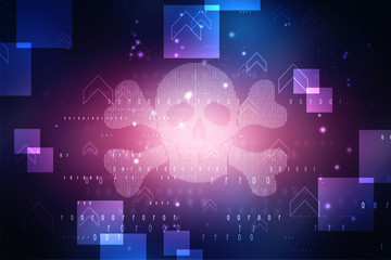 2d rendering Digital skull and crossbones on binary code