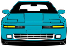 Illustration Of Front Part Old Japanese Car On Blue Background