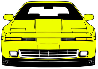 Sticker - Illustration of front part old japanese yellow car on white background