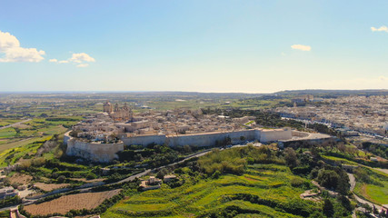 The medieval village of Mdina - the former capital of Malta from above - aerial photography