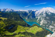 view on lake Königssee and alps with hiking trails