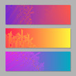 Vivid colorful gradient hi-tech banners with microchip elements and copy space for any text. Bright trendy set