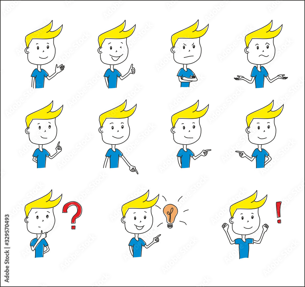 Cartoon character boy vector presentation set Stock Vector | Adobe Stock