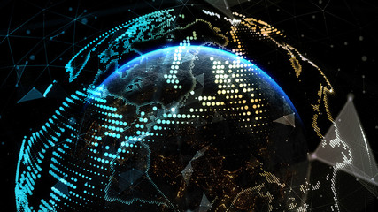 Wall Mural - connection lines around earth globe. some elements of the image provided by nasa. 3d illustration gl