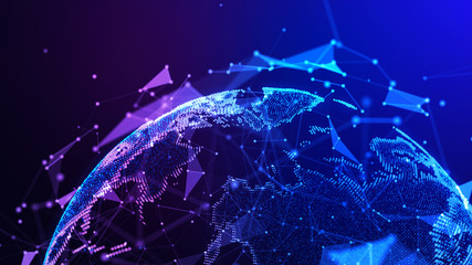 Wall Mural - connection lines around earth globe. background with light effect. global international connectivity