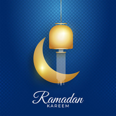 Wall Mural - Luxury Ramadan Background with Golden Crescent and Glamour Lantern