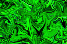Green Liquid Marbling Paint Swirls Background. Fluid Painting Abstract Texture.