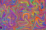 Fototapeta Tęcza - Multicolored liquid marbling paint swirls background. Fluid painting abstract texture.