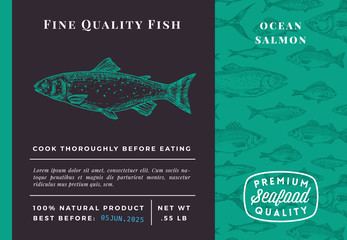 Wall Mural - premium quality salmon abstract vector packaging design or label. modern typography and hand drawn s