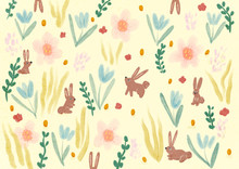Easter Bunnies And Plants Pattern Decorative Backround