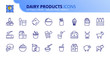 Simple set of outline icons about dairy products.